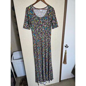 LuLaRoe Feather Print Medium Short-Sleeve Maxi Dress Boho